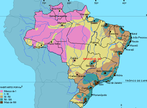 Карта распределения насления бразили